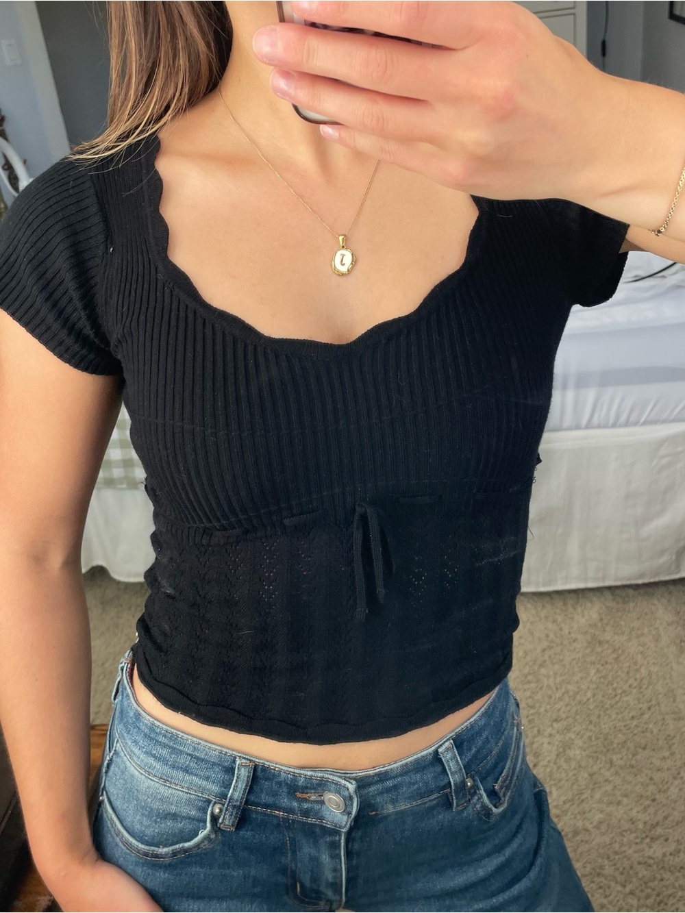 Black Sweetheart Knit Blouse